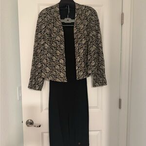 Anne Klein Deep Forest Green Pant with Embroidered Taupe Leaf-pattern Jacket